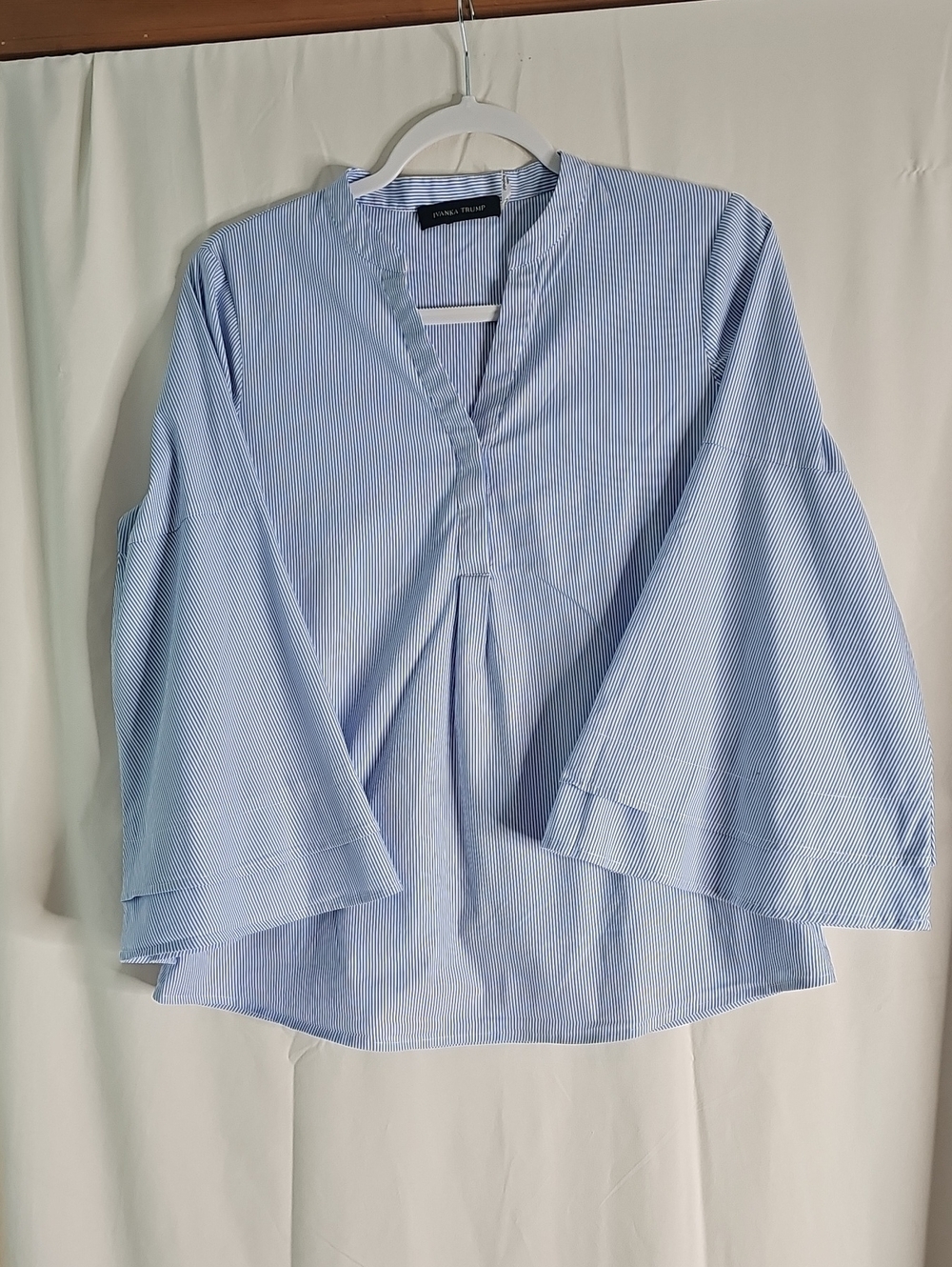 Ivanka Trump Light Blue and White Pinstripe Top